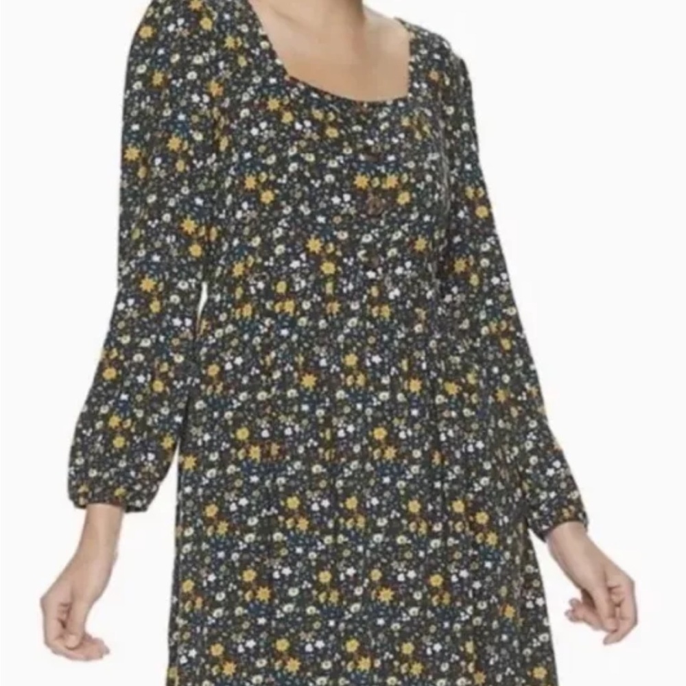 Mudd Floral Peasant Dress Navy Long Sleeve Buttons Size Juniors Medium 7-9